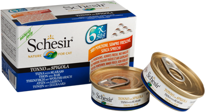 تصویر کنسرو Schesir مخصوص گربه با طعم ماهی تن و ماهی خاردار  - بسته 6 عددی