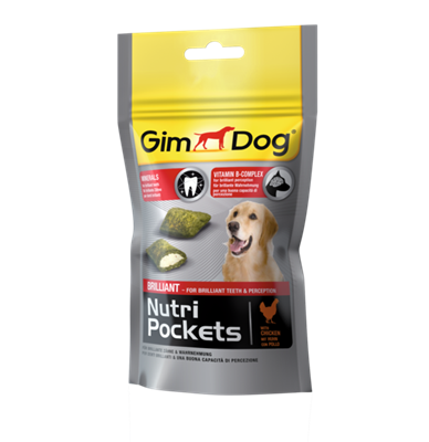 تصویر غذای تشویقی مغزدار GimDog مدل Nutri Pockets با طعم مرغ برای سفیدی دندان