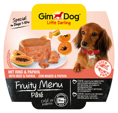 تصویر کنسرو Gimdog Fruity Menu حاوی گوشت گوساله و پاپایا
