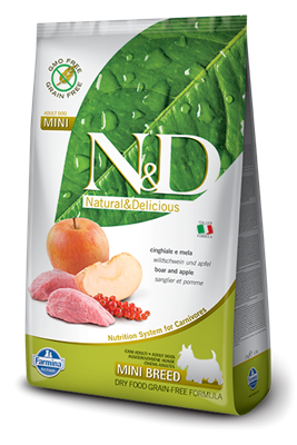 تصویر غذای خشک N&D بدون غلات مخصوص سگ بالغ حاوی گوشت گراز و سیب و کدوحلوایی 800 گرم MINI