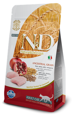 تصویر غذای خشک N&D مخصوص گربه بالغ حاوی مرغ و انار - 300 گرم