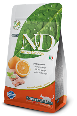 تصویر غذای خشک N&D بدون غلات مخصوص گربه بالغ حاوی ماهی کد و پرتغال 300 گرم