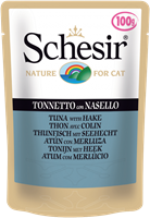 تصویر پوچ گربه Schesir با طعم ماهی تن و ماهی هیک - 100 گرمی