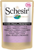 تصویر پوچ گربه Schesir با طعم ماهی تن و مرغ و ژامبون - 100 گرمی