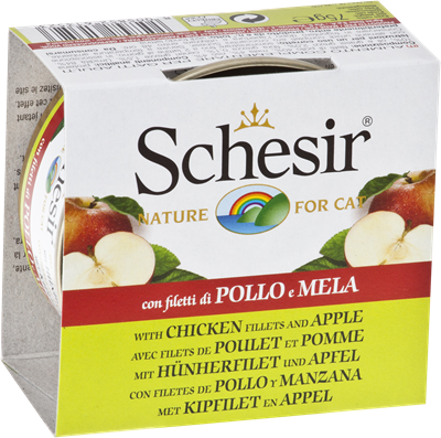 تصویر کنسرو Schesir مخصوص گربه با طعم مرغ و سیب