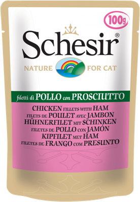تصویر پوچ گربه Schesir با طعم مرغ و ژامبون - 100 گرم