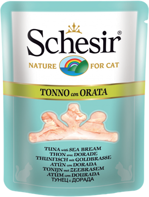 تصویر پوچ گربه Schesir با طعم ماهی تن و ماهی سیبریم - 100 گرمی