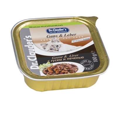 تصویر خوراک کاسه ای مخصوص گربه Dr.Clauder's تهیه شده از جگر و گوشت غاز - 100 گرم