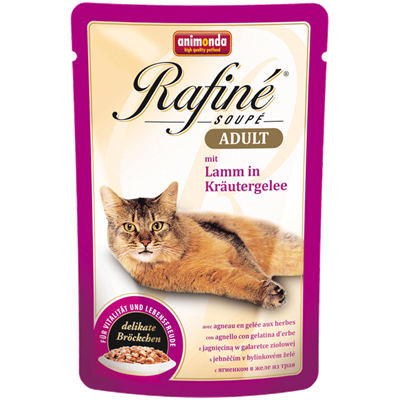 تصویر پوچ Rafine مخصوص گربه تهیه شده از گوشت گوسفند و سبزیجات در ژله - 100 گرم