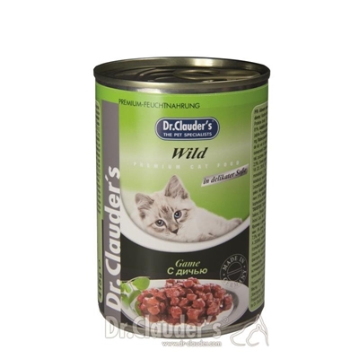 تصویر کنسرو مخصوص گربه بالغ Dr.Clauders  تهیه شده از گوشت شکار - 400 گرم