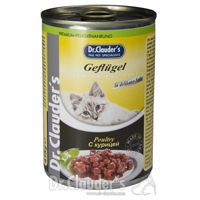 تصویر کنسرو مخصوص گربه بالغ Dr.Clauders تهیه شده از گوشت طیور - 400 گرم