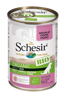 تصویر کنسرو مخصوص سگ schesir مدل Bio تهیه شده از گوشت خوک - ۴۰۰ گرم