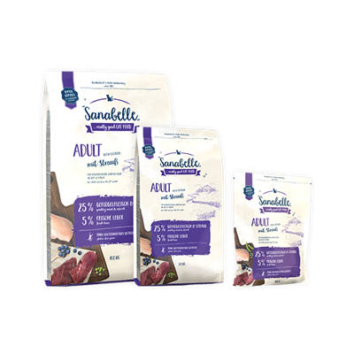 تصویر غذای خشک مخصوص گربه بالغ Sanabelle مدل Adult تهیه شده از گوشت شترمرغ - 2 کیلوگرم