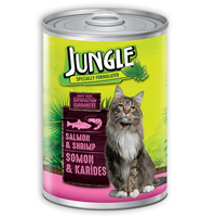 تصویر  کنسرو مخصوص گربه Jungle تهیه شده از ماهی سالمون و میگو - 415 گرم