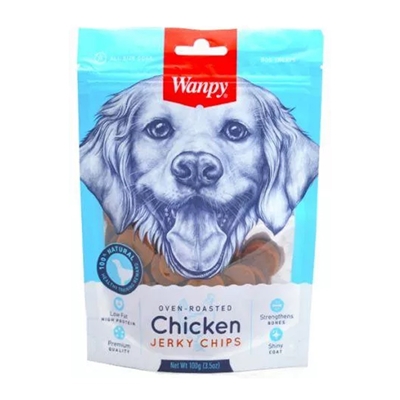 تصویر  تشویقی Wanpy مدل chicken jerky chips تهیه شده از مرغ مخصوص سگ - 100گرم