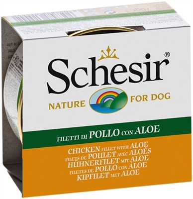تصویر  کنسرو مخصوص سگ Schesir تهیه شده از گوشت مرغ و آلوئه ورا