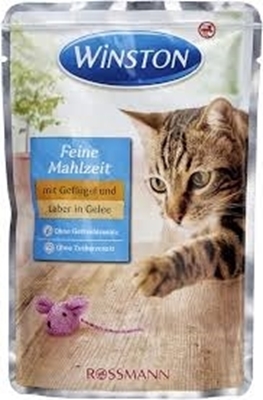 تصویر  پوچ  Winston تهیه شده از گوشت مرغ و جگر در ژله  مخصوص گربه - 100 گرم