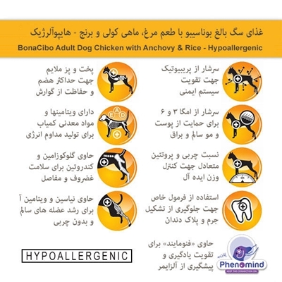 تصویر  غذای خشک BonaCibo مخصوص سگ بالغ تهيه شده از مرغ و ماهی كولی - 4 كيلوگرم