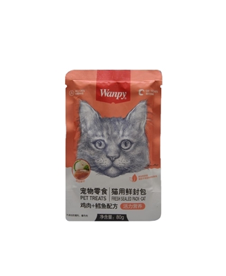 تصویر  پوچ Wanpy مخصوص گربه تهیه شده از مرغ و ماهی مرکب - 80گرم