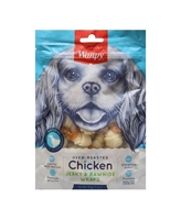 تصویر  تشويقی Wanpy مدل Chicken jerky & rawhide wraps مخصوص سگ تهيه شده از دورپيچ پاپيونی مرغ - 100 گرم