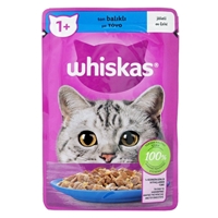 تصویر  پوچ گربه Whiskas تهيه شده از ماهی تن در ژله مخصوص گربه بالغ - 85 گرم